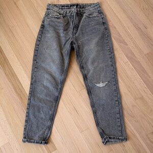 Bershka Women's Gray Distressed Mom Jeans